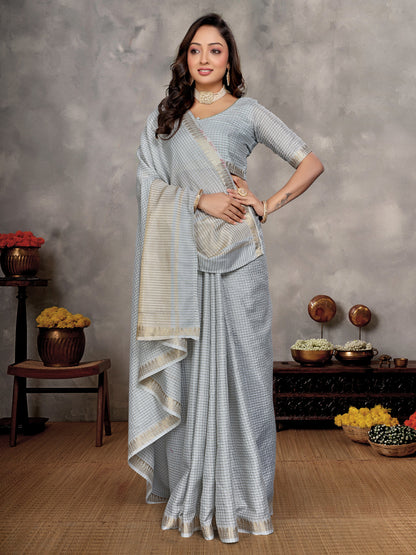 Gray Soft Linen Silk Saree With Zari Weaving Work | Elegant Party Wear – JaipurSaaj