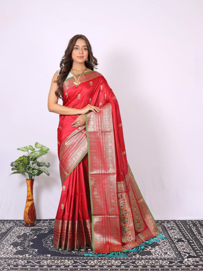 Red Banarasi Silk Saree With Zari Weaving Work | Bridal Wedding Wear – JaipurSaaj