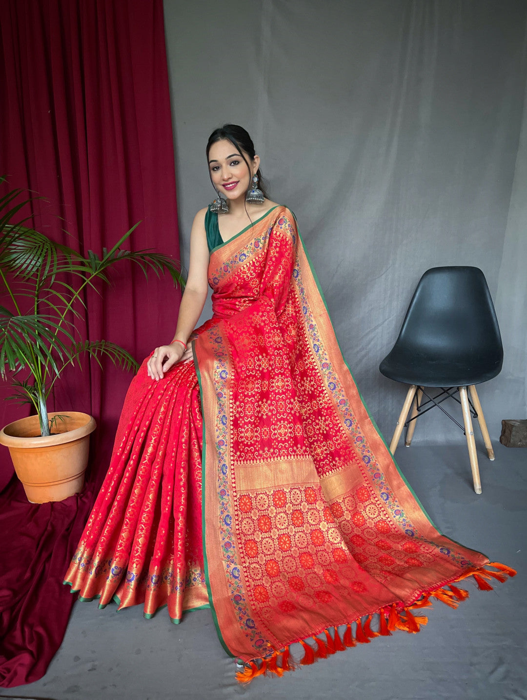 Red Patola Silk Saree With Woven Design