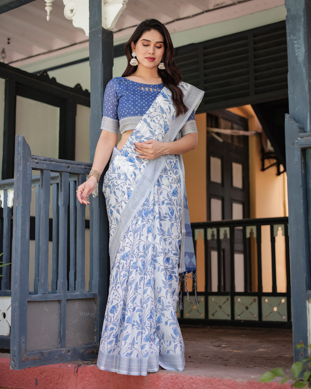 Multi Color Digital Printed Linen Cotton Saree | Summer Special Casual & Office Wear – JaipurSaaj