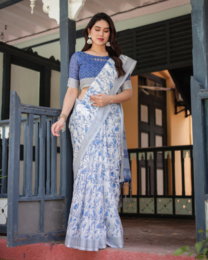 Multi Color Digital Printed Linen Cotton Saree | Summer Special Casual & Office Wear – JaipurSaaj