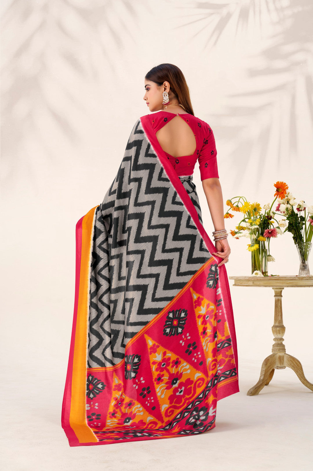 Multi Color Soft Tussar Silk Saree With Printed Work & Lace Border | Festive Ethnic Wear – JaipurSaaj