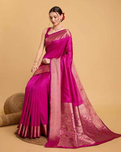 Rani Pink Soft Kanchipuram Silk Saree With Zari Weaving Work