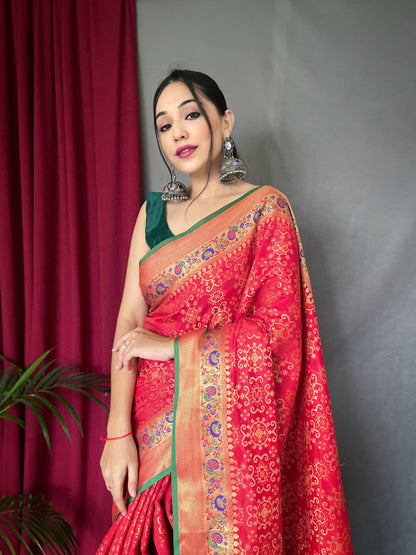 Red Patola Silk Saree With Woven Design