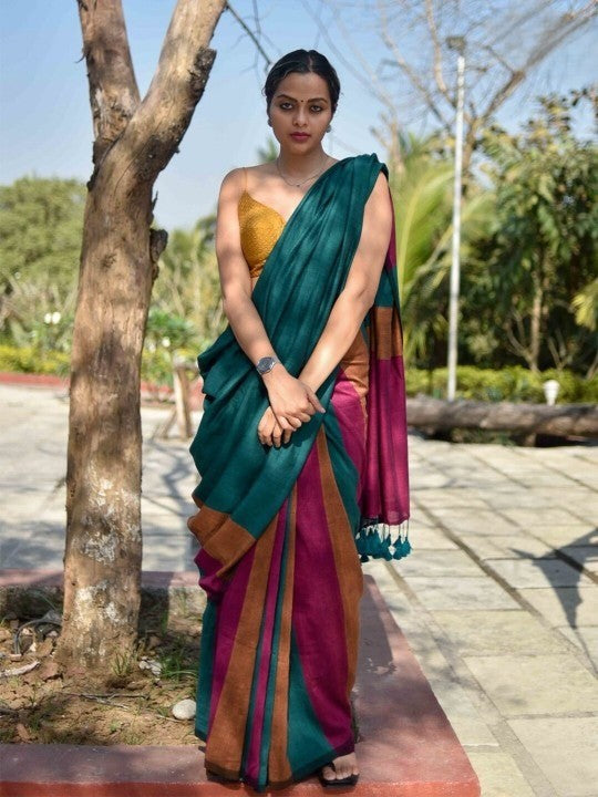 Multi Color Office Wear Khadi Cotton Saree