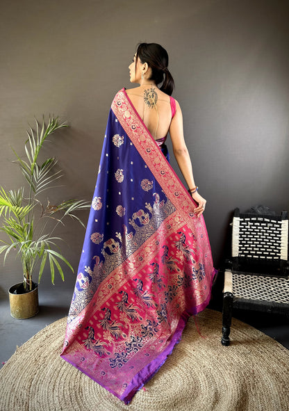 Purple Banarasi Silk Saree With Meenakari Zari Weaving Work | Bridal Wedding Wear – JaipurSaaj