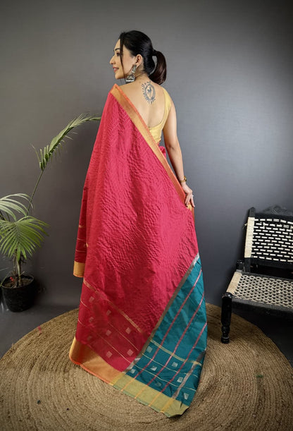 Pink Soft Cotton Silk Saree With Zari Weaving Work | Lightweight Ethnic Wear – JaipurSaaj
