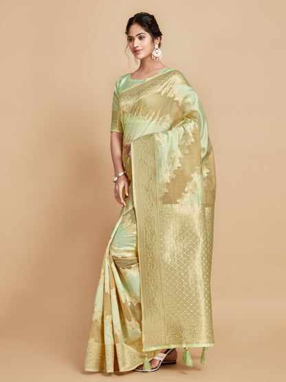 Light Pista Green Soft Linen Silk Saree With Zari Weaving Work | Wedding & Festive Wear – JaipurSaaj