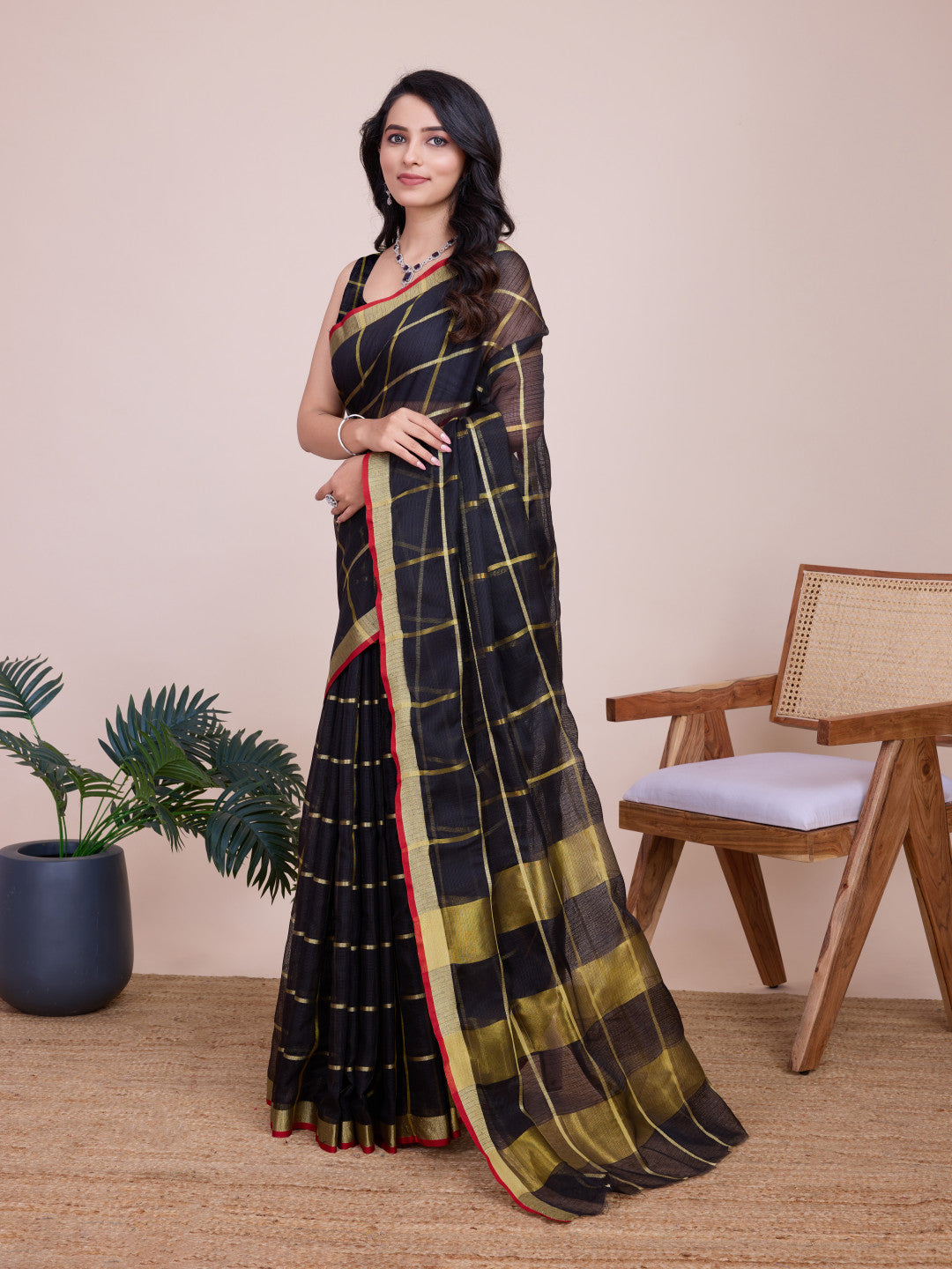 Black Kota Doriya Saree With Zari Weaving  Work | Lightweight Daily Wear – JaipurSaaj