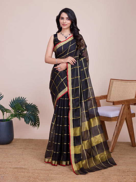 Black Kota Doriya Saree With Zari Weaving Work