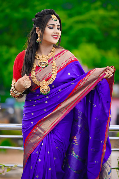 Blue Paithani Silk Saree With Zari Weaving Work | Bridal Wedding Wear – JaipurSaaj