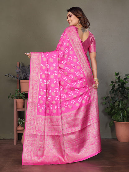 Baby Pink Bandhej Silk Saree With Zari Weaving Work | Wedding & Festive Wear – JaipurSaaj