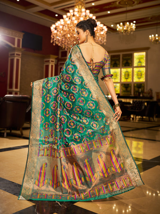 Rama Green Green Organza Silk Saree with Zari Weaving Work | Wedding & Festive Wear – JaipurSaaj
