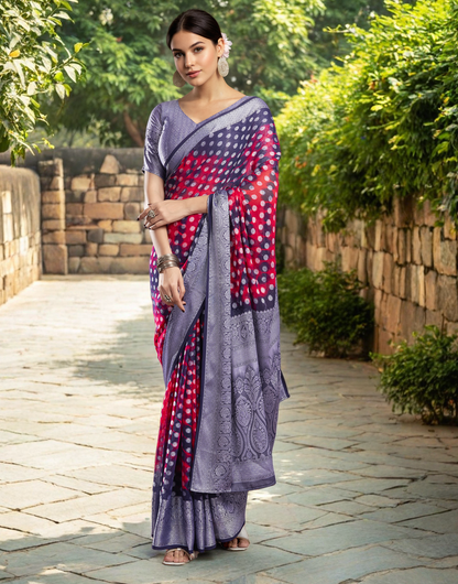 Multi Fancy Georgette Saree With Jacquard Weaving Work
