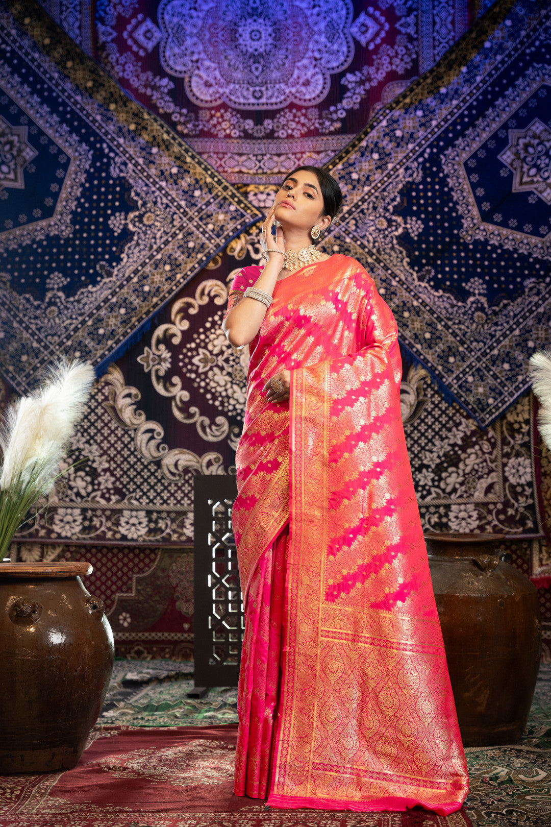 Pink Banarasi Silk Saree With Zari Woven Work | Traditional Wedding & Bridal Wear – JaipurSaaj