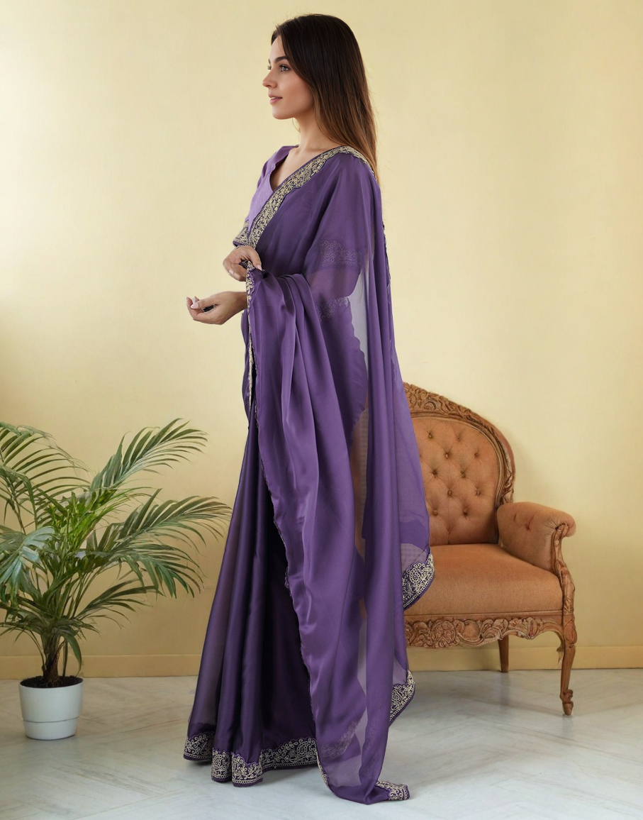 Lavender Fancy Rangoli Silk Saree Coding Work