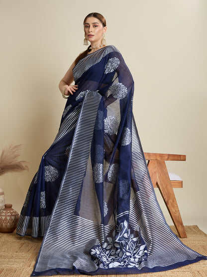 Navy Blue Color Soft Silk Saree With Weaving Work Lining Border