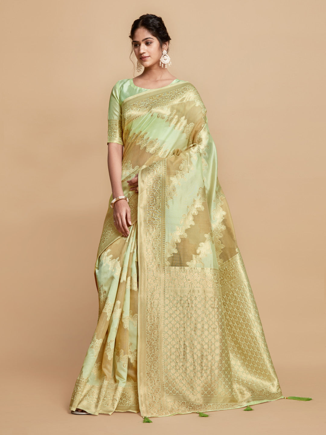 Light Pista Green Soft Linen Silk Saree With Zari Weaving Work | Wedding & Festive Wear – JaipurSaaj
