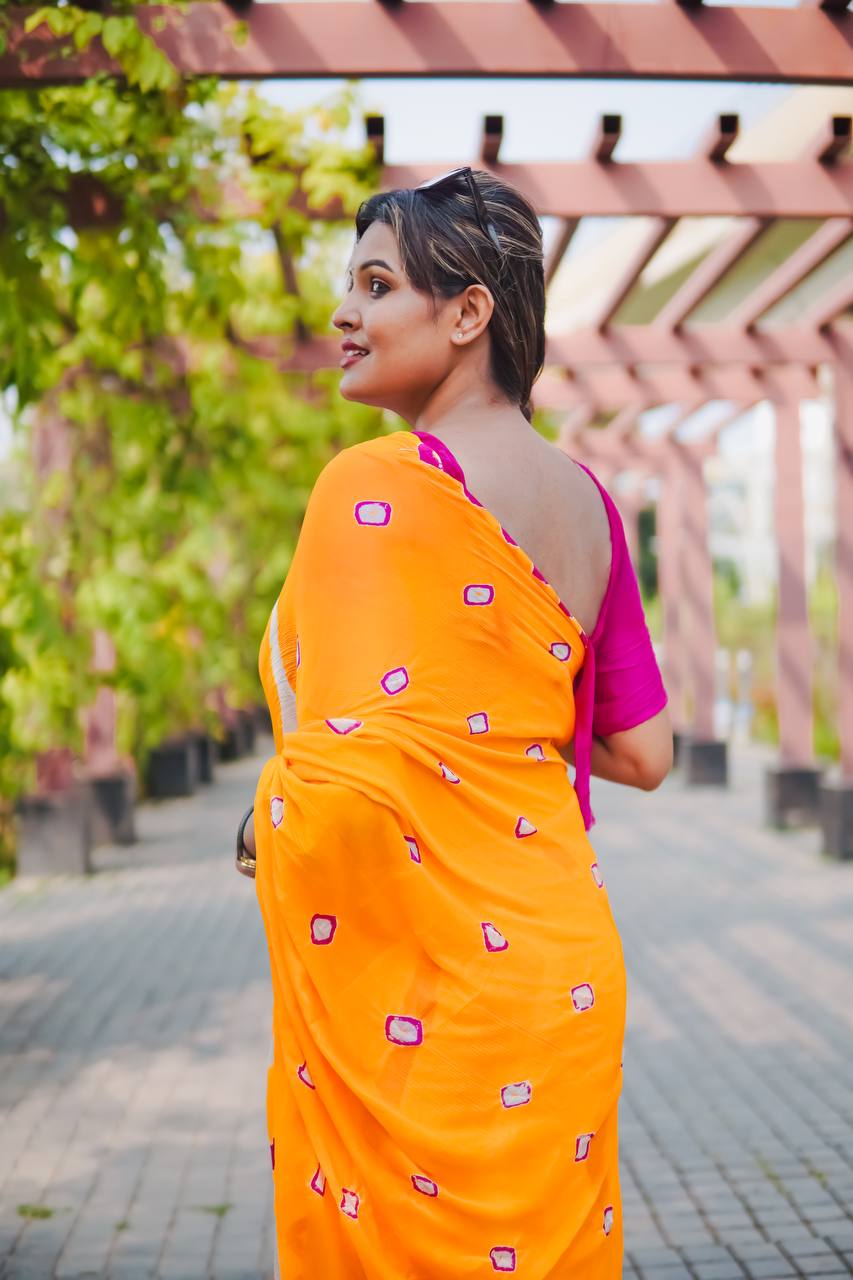 Yellow Soft Chinon Silk Saree With Shibori Printed Work | Casual & Festive Wear – JaipurSaaj