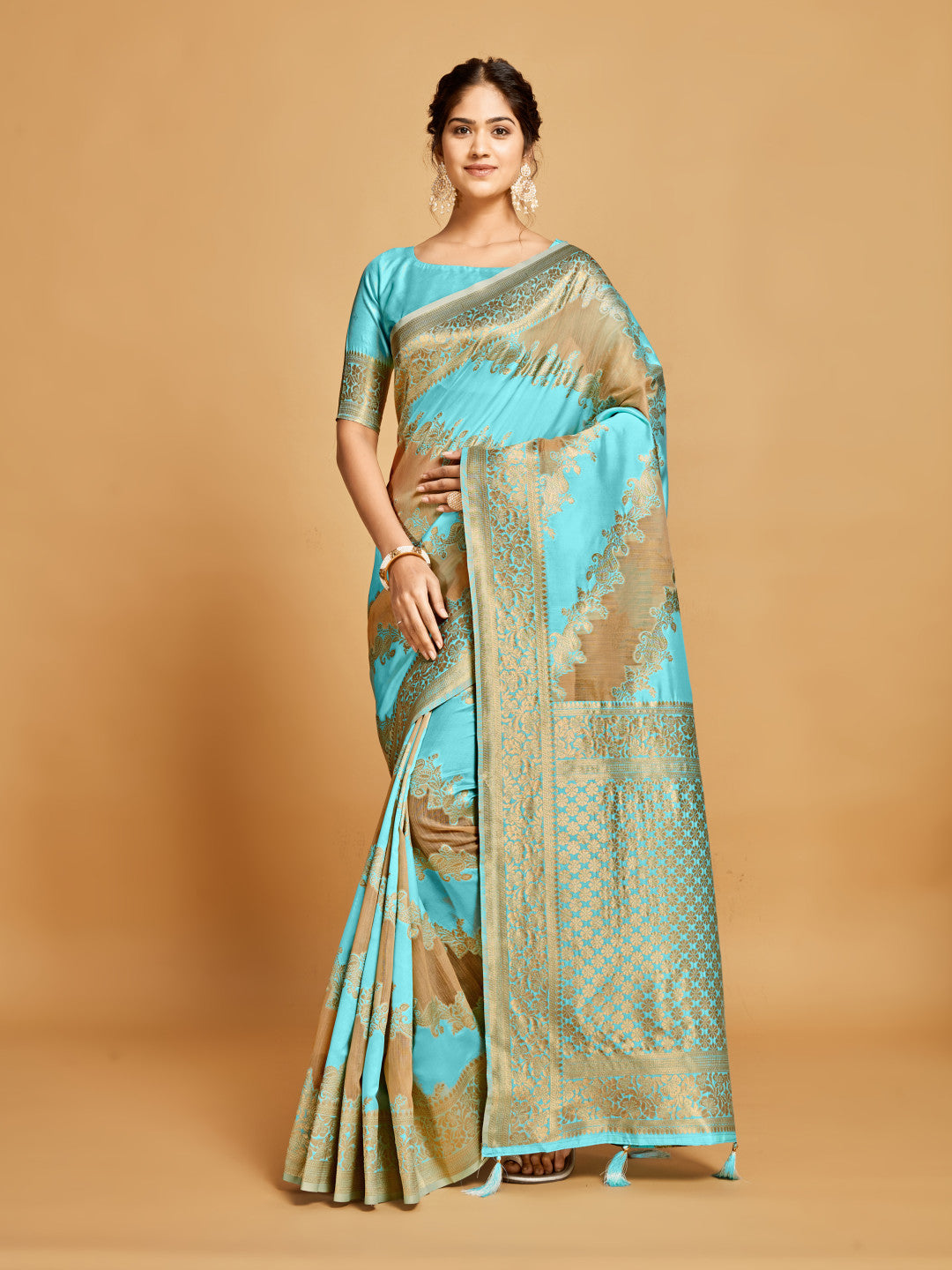 Sky Blue Soft Linen Silk Saree With Zari Weaving Work | Wedding & Festive Wear – JaipurSaaj