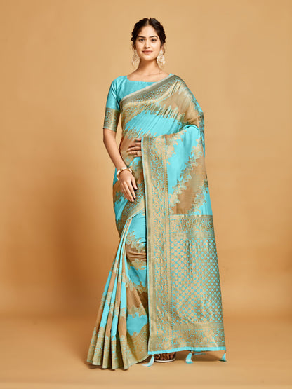 Sky Blue Soft Linen Silk Saree With Zari Weaving Work | Wedding & Festive Wear – JaipurSaaj