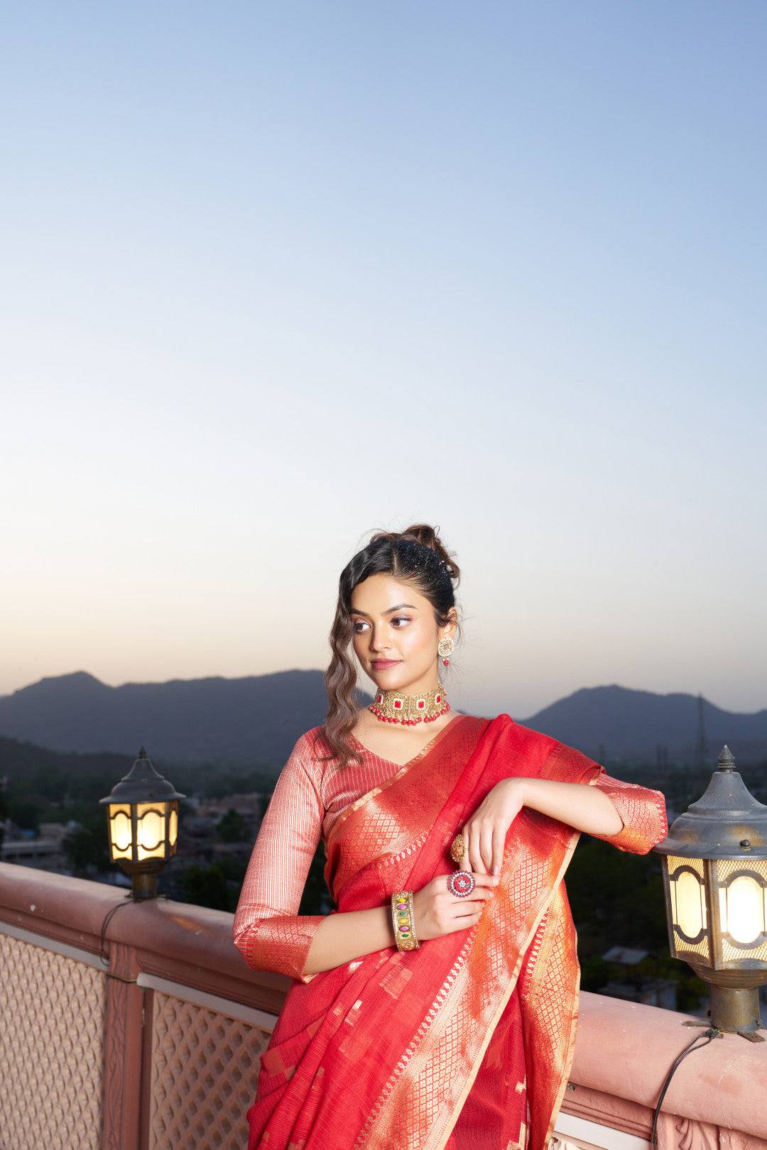 Red Kota Doriya Saree With Zari Weaving Work | Party & Festive Wear – JaipurSaaj