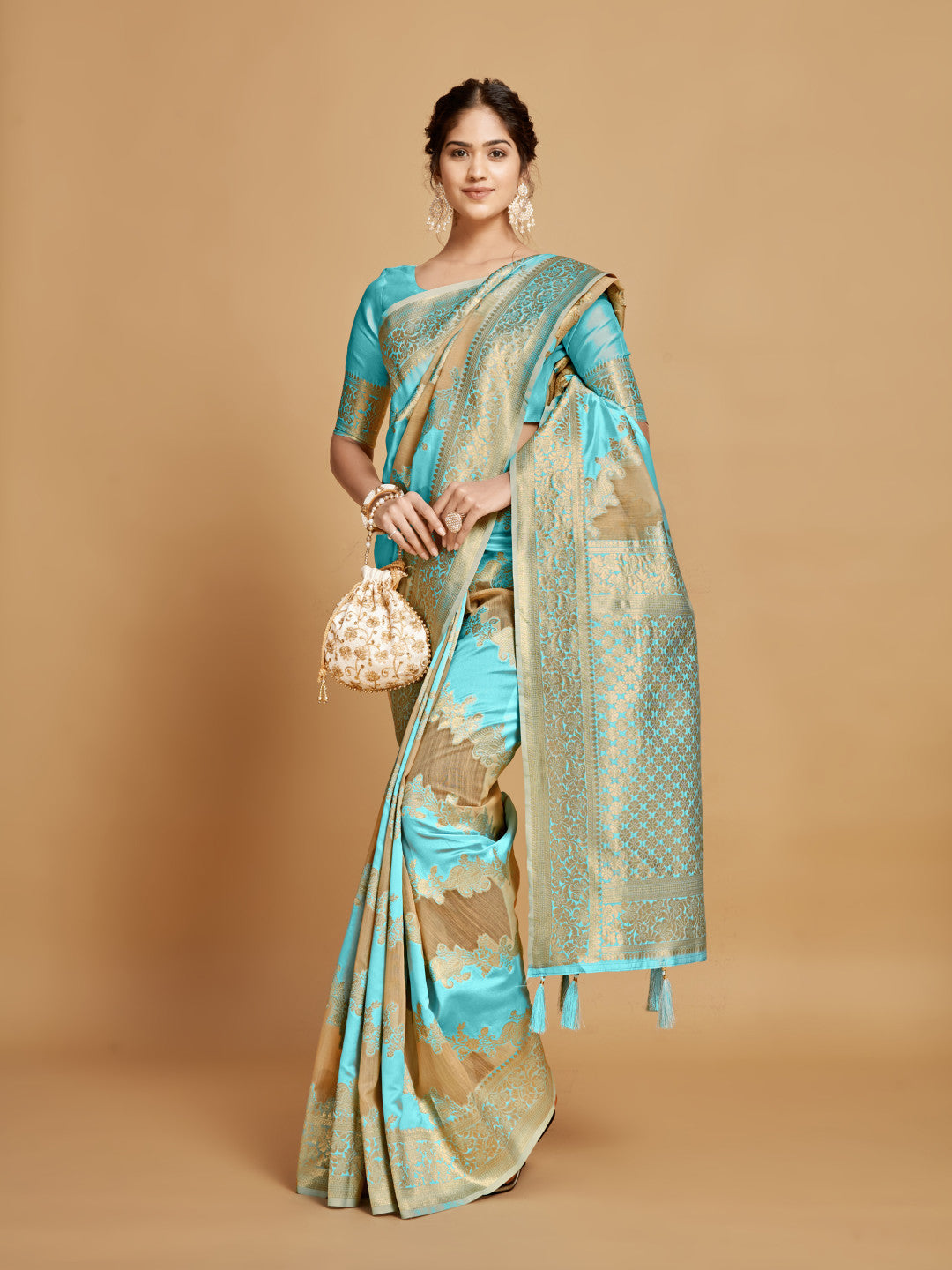 Sky Blue Soft Linen Silk Saree With Zari Weaving Work | Wedding & Festive Wear – JaipurSaaj
