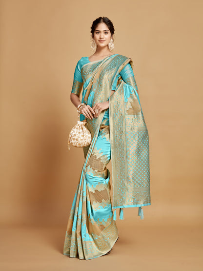 Sky Blue Soft Linen Silk Saree With Zari Weaving Work | Wedding & Festive Wear – JaipurSaaj