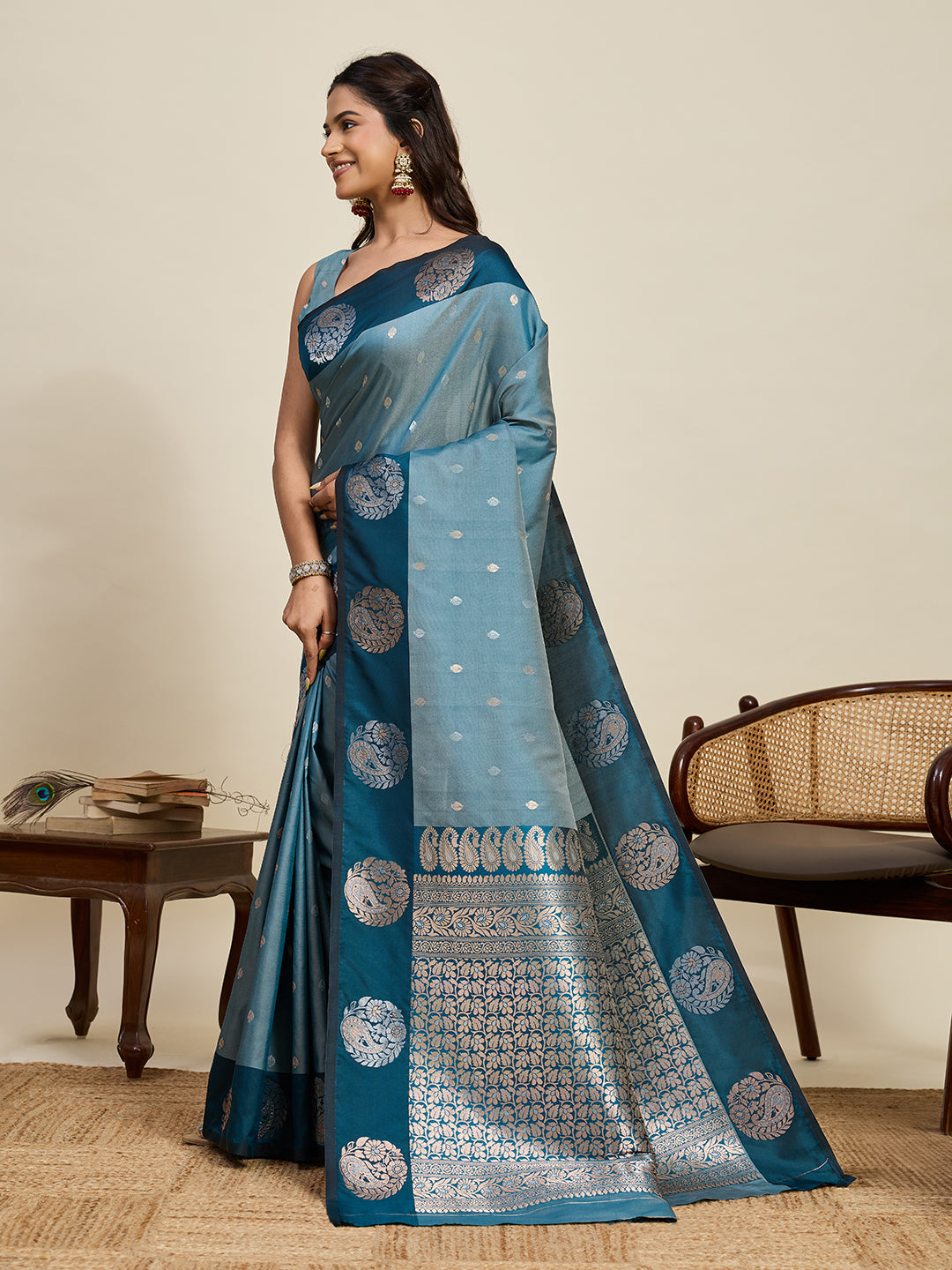 Rama Green Soft Silk Saree With Silver Banarasi Zari Weaving Work | Festive Wear – JaipurSaaj
