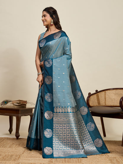 Rama Green Soft Silk Saree With Silver Banarasi Zari Weaving Work | Festive Wear – JaipurSaaj