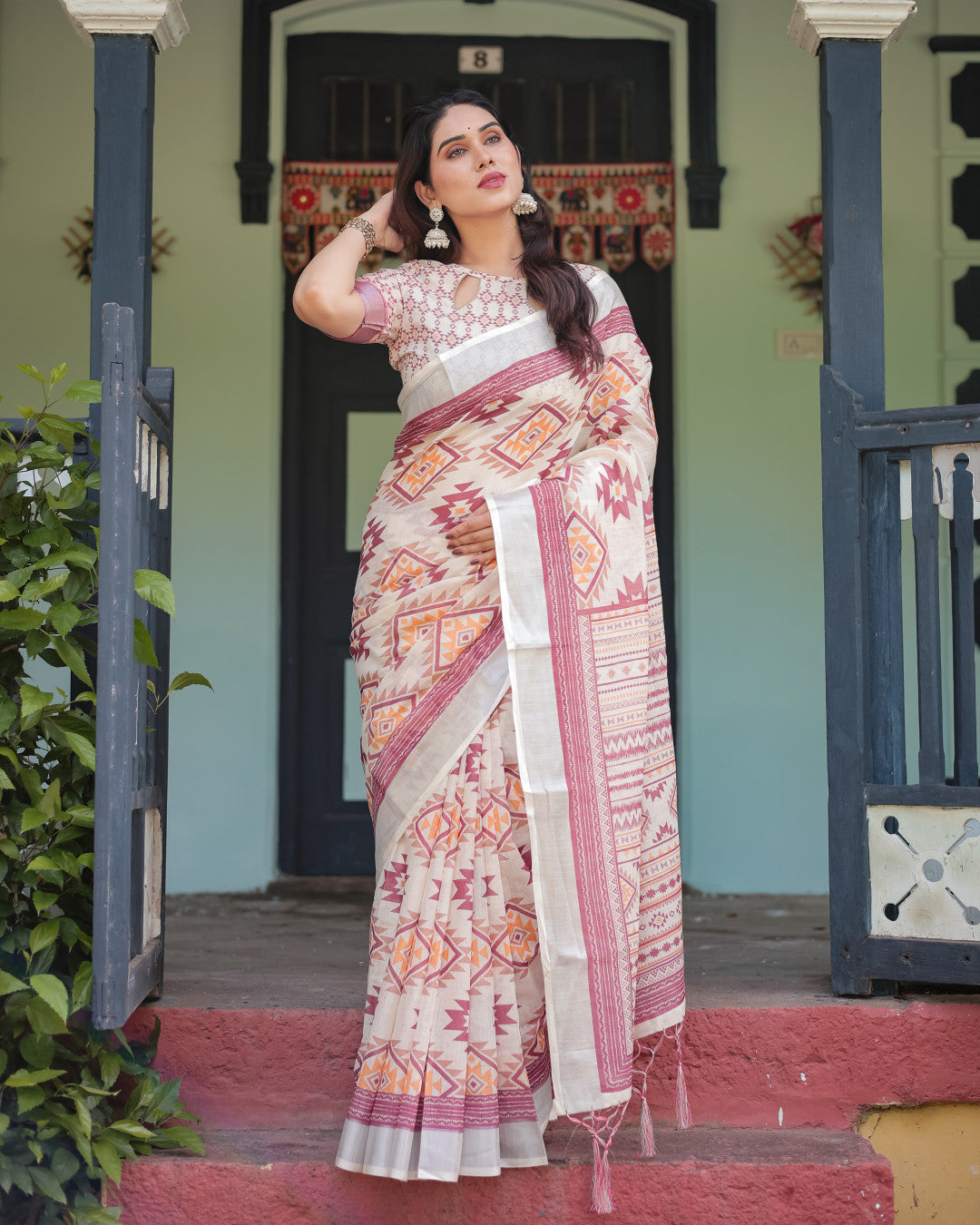 Multi Color Digital Printed Linen Cotton Saree | Summer Special Casual & Office Wear – JaipurSaaj