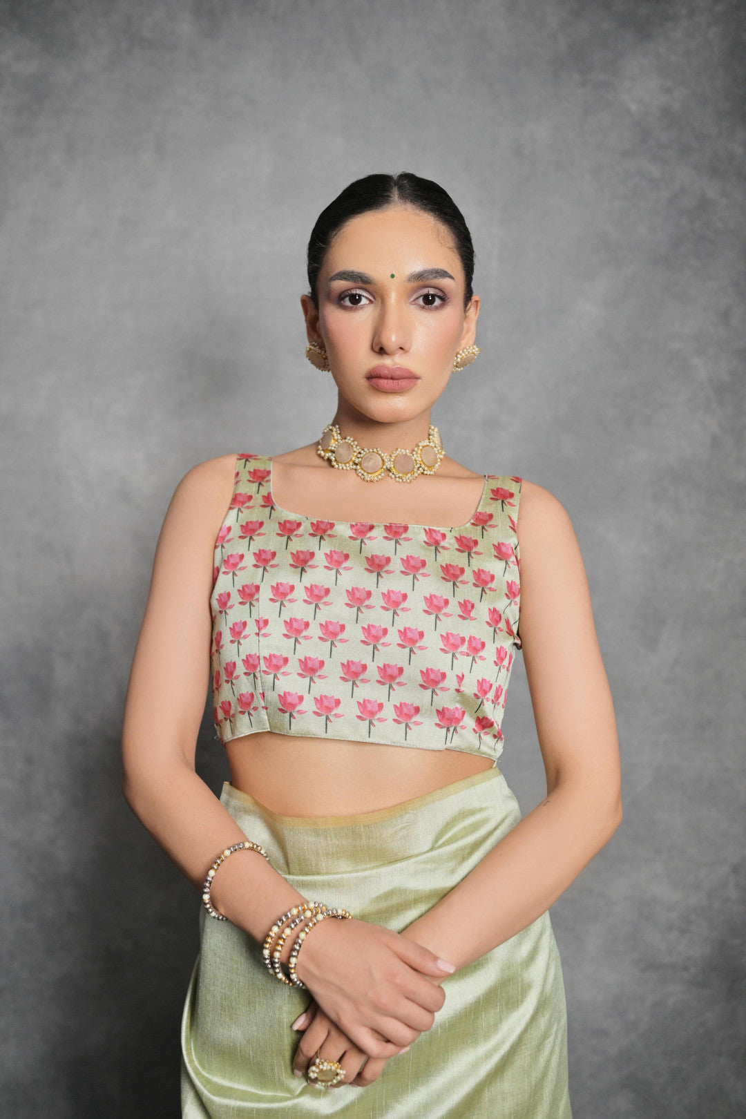 Pista Green Tussar Silk Saree with Lotus Floral Printed Work | Festive & Party Wear – JaipurSaaj