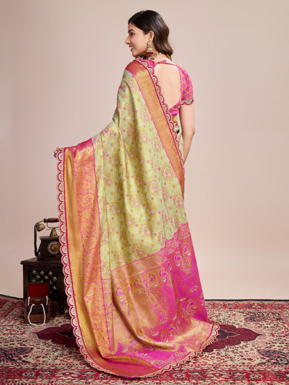 Pista Kanjivaram Silk Saree With Zari Weaving Work | Bridal Wedding Wear – JaipurSaaj