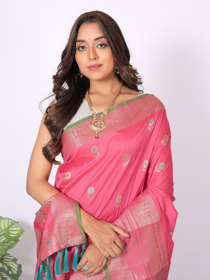 Gajari Banarasi Silk Saree With Zari Weaving Work | Bridal Wedding Wear – JaipurSaaj