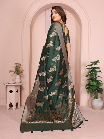 Green Organza Silk Banarasi Saree With Zari Weaving Work | Wedding & Festive Wear – JaipurSaaj