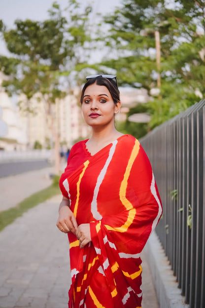 Red Soft Chinon Silk Saree With Shibori Printed Work | Casual & Festive Wear – JaipurSaaj