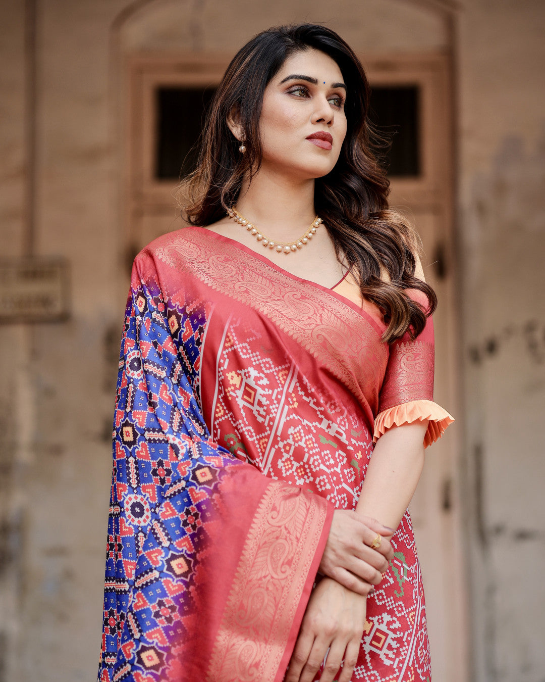 Royal Blue Digital Printed Tussar Silk Saree With Zari Motif Border | Designer Festive Ethnic Wear – JaipurSaaj