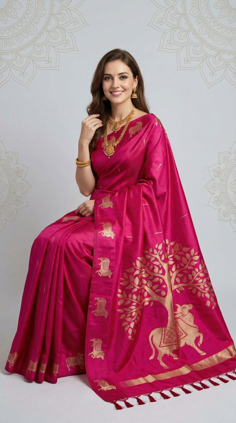 Pink Khadi Raw Silk Saree With Zari Weaving Cow Pallu & Border | Traditional Festive Wear – JaipurSaaj