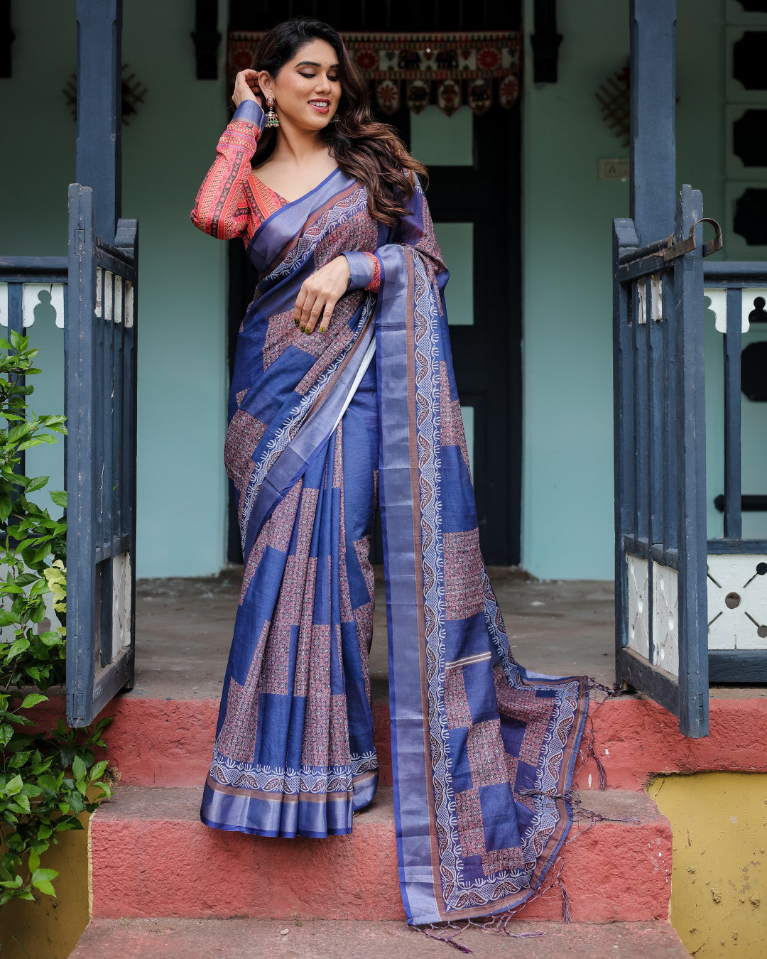 Multi Summer Special Digital Printed Linen Cotton Saree