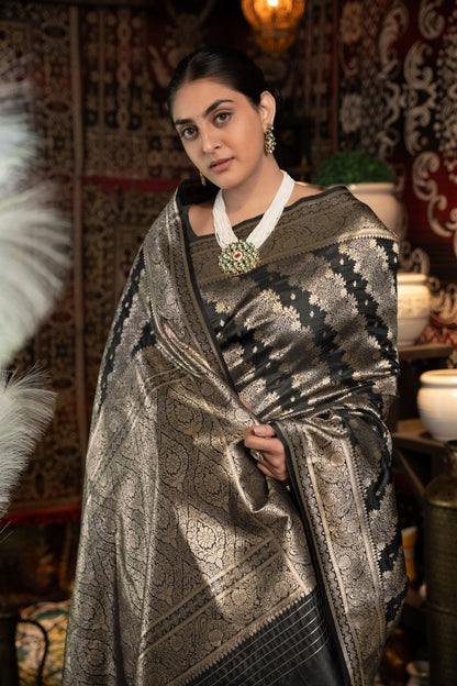 Black Banarasi Silk Saree With Zari Woven Work | Traditional Wedding & Bridal Wear – JaipurSaaj