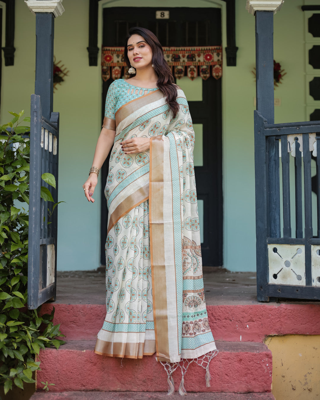 Multi Color Digital Printed Linen Cotton Saree | Summer Special Casual & Office Wear – JaipurSaaj