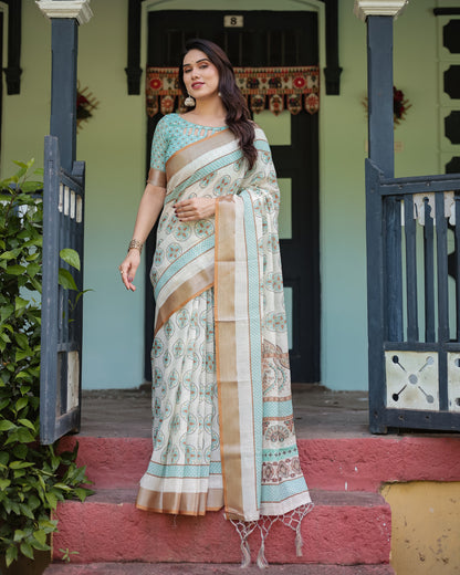 Multi Color Digital Printed Linen Cotton Saree | Summer Special Casual & Office Wear – JaipurSaaj