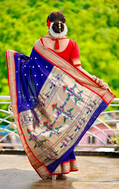 Dark Navy Blue Paithani Silk Saree With Zari Weaving Work | Bridal Wedding Wear – JaipurSaaj