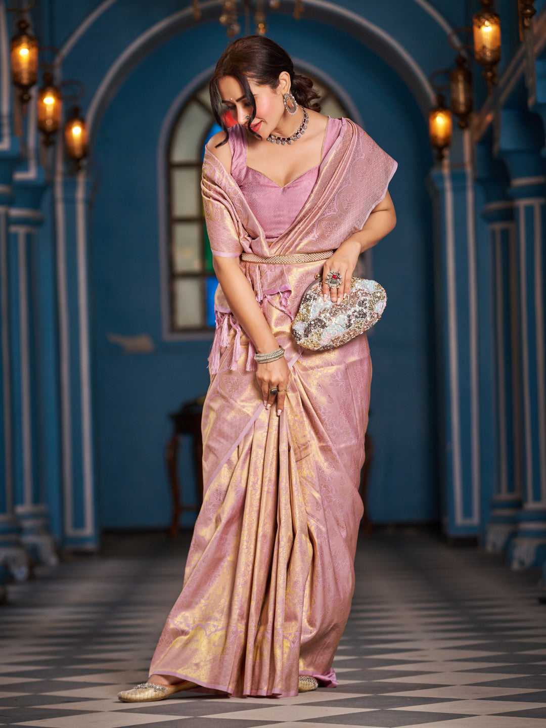 Lavender Soft Silk Saree With Zari Weaving Work | Party & Wedding Wear – JaipurSaaj