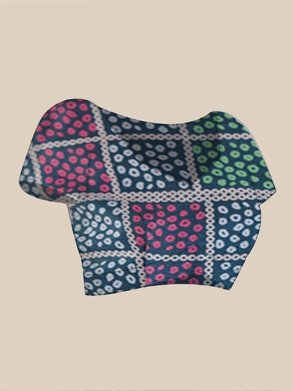 Blue Georgette Saree With Printed And Mirror Work With Arco Border