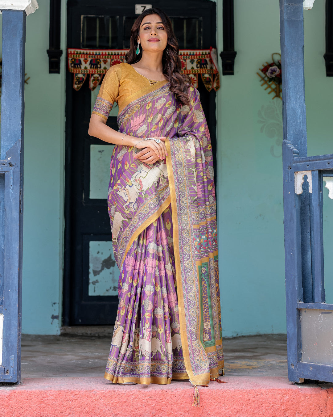 Multi Color Kalamkari Digital Printed Linen Cotton Saree | Summer Casual & Ethnic Wear – JaipurSaaj