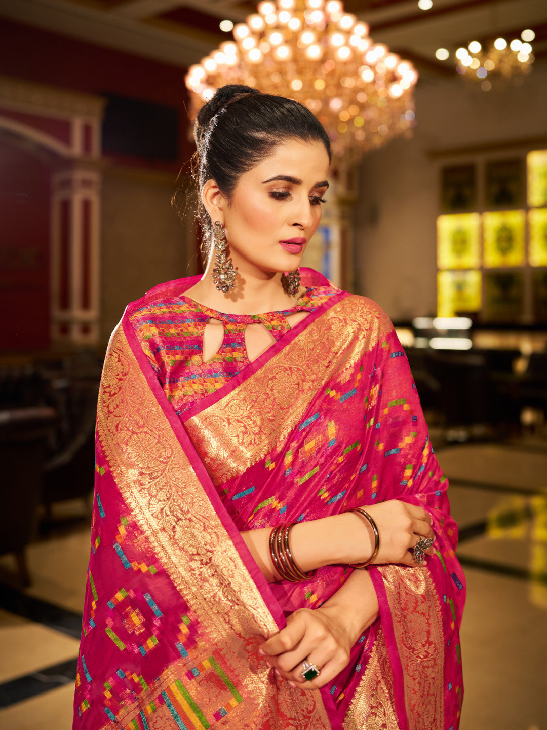 Pink Green Organza Silk Saree with Zari Weaving Work | Wedding & Festive Wear – JaipurSaaj