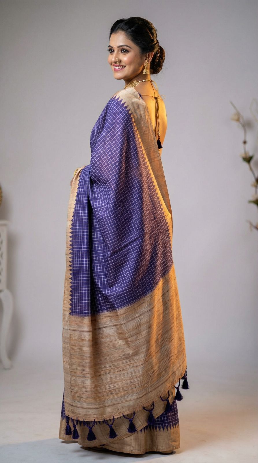 Purple Tussar Silk Saree With Checks Weaving Work | Office & Festive Wear – JaipurSaaj