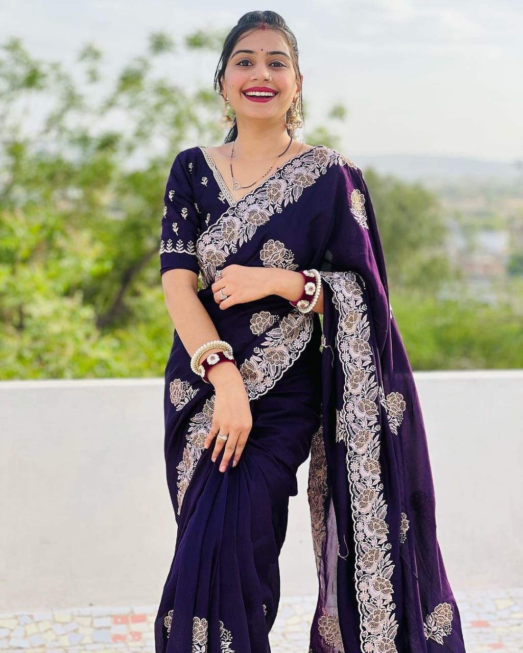 Wine Vichitra Silk Saree with Zari Thread & Stone Work | Designer Wedding & Party wear – JaipurSaaj