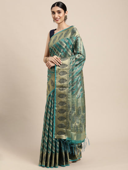 Sky Blue Organza Silk Saree With Zari Weaving Work